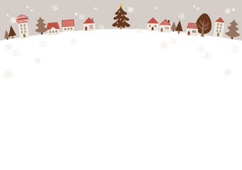 手描きの雪の街並みと木々