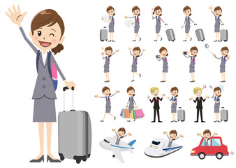 Set of business women traveling