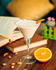 pina colada cocktail with orange slice