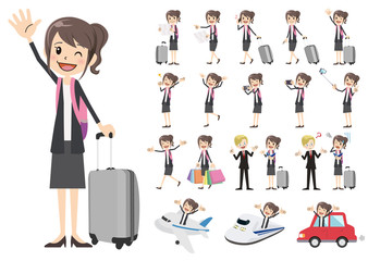Set of business women traveling