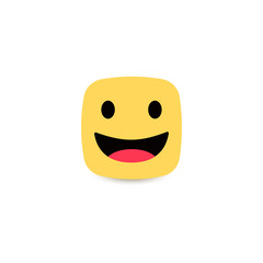 Square yellow smiley. Friendly emotion. Joyful facial expression. Approving smile. Vector icon.