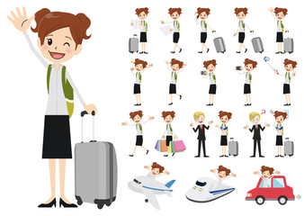 Set of business women traveling
