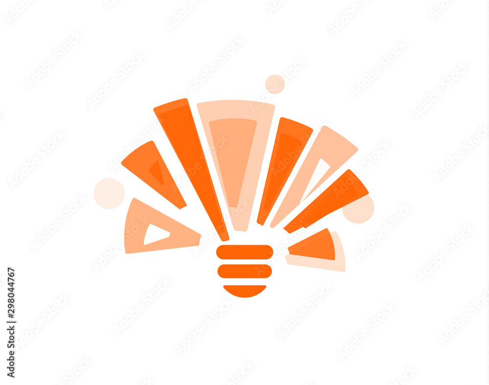 Poster Idea abstract symbol, hemisphere with intersecting rays in the form of an orange sun. Conceptual logo template for brainstorming infographic. Vector illustration.