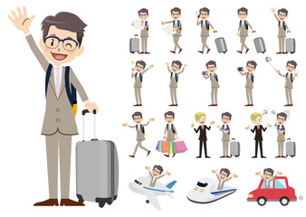 Set of business men traveling