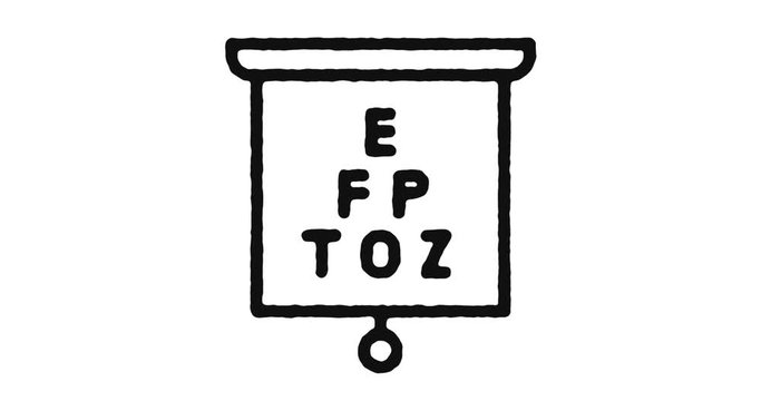 Eye test outline icon animation footage/video. Hand drawn like symbol animated with motion graphic, can be used as loop item, has alpha channel and it's at 4K video resolution.