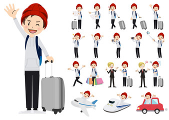 Set of men traveling