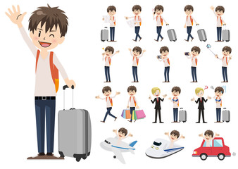 Set of men traveling