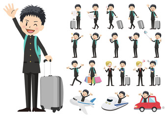 Set of schoolboy traveling