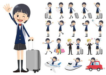 Set of schoolgirl traveling