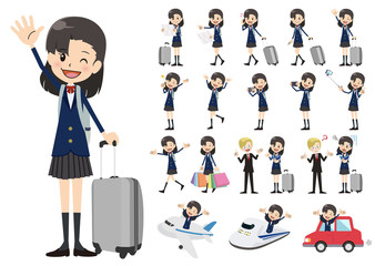 Set of schoolgirl traveling