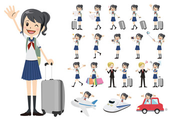Set of schoolgirl traveling
