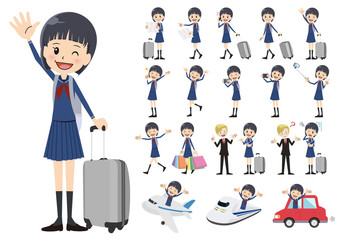 Set of schoolgirl traveling