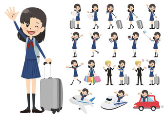Set of schoolgirl traveling