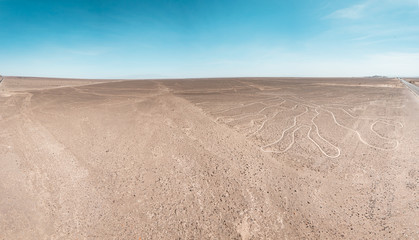 Nazca Lines in the desert of Peru, mystical signs geoglyphs in the sand, South America