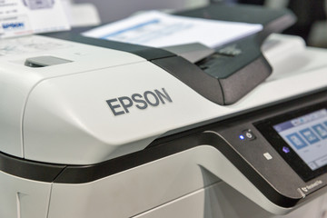Epson copier closeup during CEE 2017 in Kiev, Ukraine