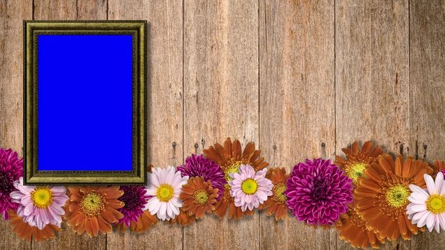 Vintage picture frame with colorful flowers