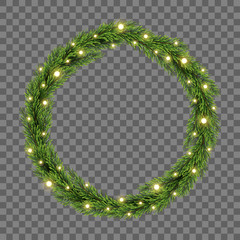 Christmas tree decor with fir branches and lights on transparent background, vector illustration © Pure Imagination