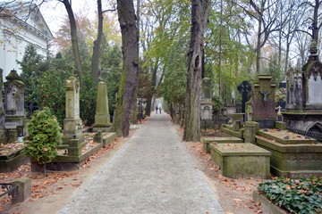 Tombstones and trees at the old cemetery.