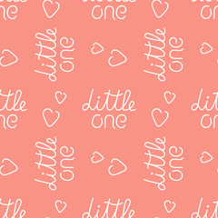 Seamless repeating pattern on a pink background with the inscription from the hand of the Little one.