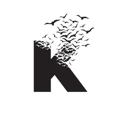 letter K with effect of destruction. Dispersion. Birds