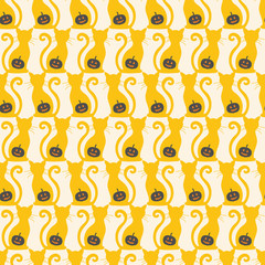 Cat o Lantern Halloween Vector Seamless Pattern