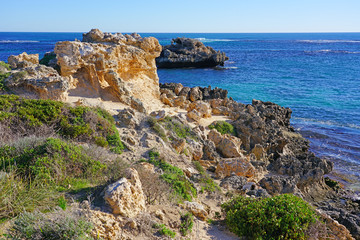 Fototapeta na wymiar View of the Shoalwater Island Marine Park on the Indian Ocean near Rockingham in Western Australia