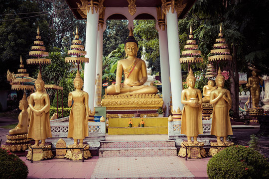 Laos, Old Buddha image in Wat Sisaket popular place to visit in Vientiane city and landmark, Old buddha statue in laos (Vientiane, Laos)
