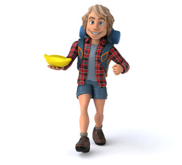 Fun backpacker cartoon guy