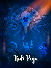 illustration of Goddess Kali Maa on Diwali Kali Pooja background of India festival