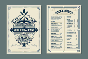 Vintage retro restaurant menu template design. Vector layered. - obrazy, fototapety, plakaty