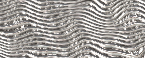 Wavy abstract metallic silver lines background