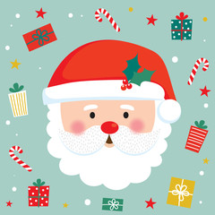 Cute Christmas character vector illustration with Santa claus face and Christmas gift