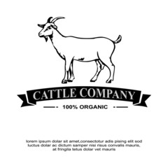 Goat Dairy Farm Abstract Vector Sign, Symbol or Logo Template.  Goat Sillhouette with Retro Typography. Vintage Emblem.