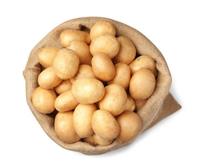 Raw fresh organic potatoes on white background, top view
