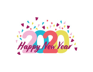 Fototapeta na wymiar Colorful Happy New Year 2020 with Confetti