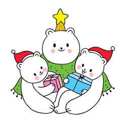 Cartoon cute Christamas  Family polar bear and present vector.