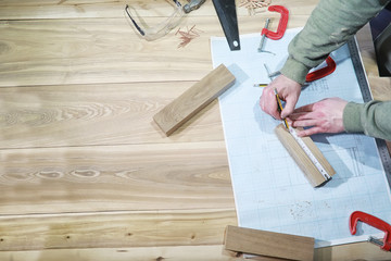 Workshop with tools and electric saws in the process