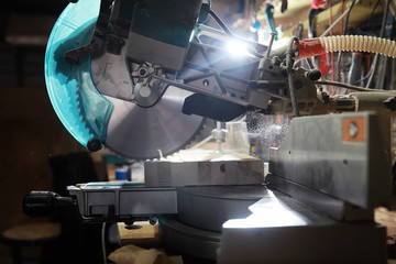 Workshop with tools and electric saws in the process