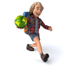 Fun backpacker cartoon guy