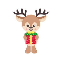 cartoon cute deer vector with christmas gift