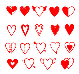 Set of hand drawn heart. Handdrawn hearts isolated on white background. Vector illustration for your graphic design