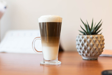 latte of wooden table