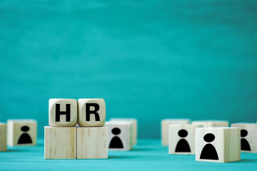 Naklejka premium Concept Human resources search block wooden on background