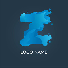 Letter Z liquid water logo isolated. Alphabet vector image