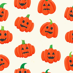 Seamless pattern with bright pumpkins on white background. For fall decoration, autumn fest invitations, fabric, kitchen textile and helloween print, web page background, gift and wrapping paper. 