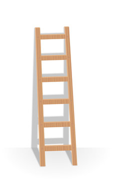 Ladder leaning against white wall. Isolated vector illustration on white background.