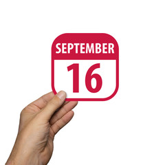 september 16th. Day 16 of month,hand hold simple calendar icon with date on white background. Planning. Time management. Set of calendar icons for web design. autumn month, day of the year concept
