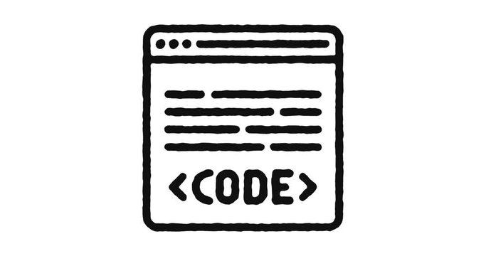 Coding outline icon animation footage/video. Hand drawn like symbol animated with motion graphic, can be used as loop item, has alpha channel and it's at 4K video resolution.