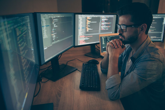 Photo of serious coder interested in critical errors failures arising remaining unknown until he started coding scripts by using java language