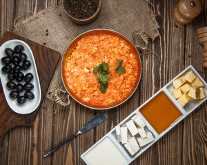 fried tomato eggs top view